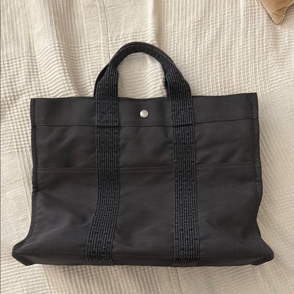 Authentic Hermes Fourre Tout MM Canvas Tote Bag Grey Wool Briefcase Laptop Work - Picture 1 of 9